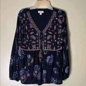 Style & Co. Black Floral Paisley Blouse size M